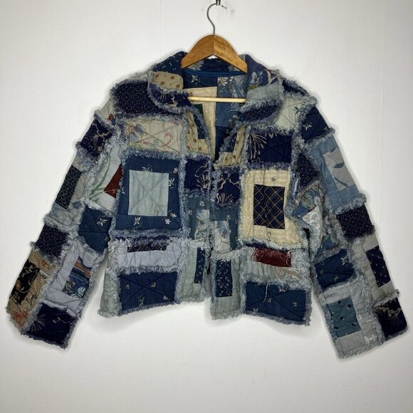 Unbranded Jackets & Blazers - Quilted Patchwork Women's Medium Jacket Blue Artsy Boho